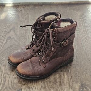 Ugg Kesey Snow Boots Wool Lined Cognac Brown Leather Sz 7